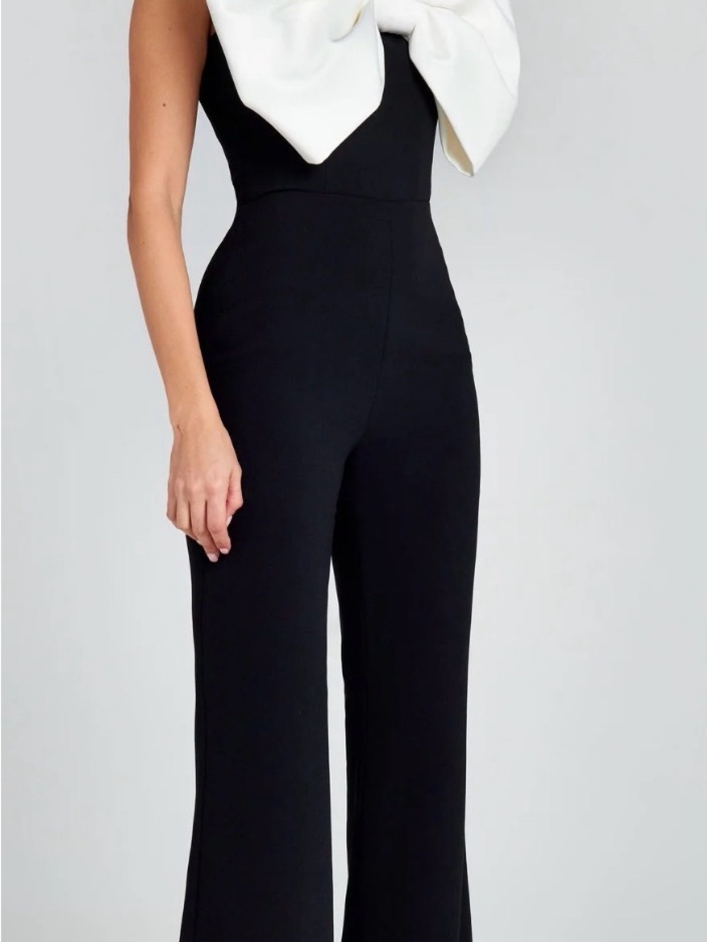 NADINE MERABI Black Jumpsuit with Cream Bow Neckline